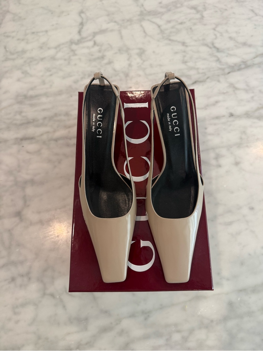 Gucci Nude Patent Leather Slingback Pumps